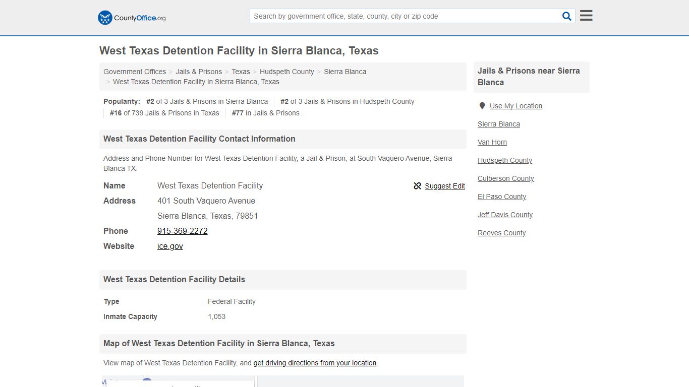 West Texas Detention Facility - Sierra Blanca, TX (Address ...
